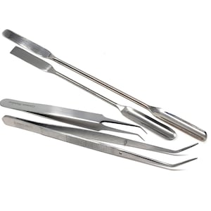 Spatulas and Tweezers Stainless Steel 4 Pcs Set All Purpose Tools | Lifting and Transferring | Shaping Designs | Enameling Supplies