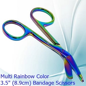 Multi Rainbow Color Bandage Scissors 3.5&quot; (8.9cm) For Nurses, Stainless Steel