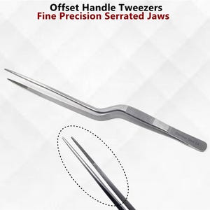 Offset Plating Tweezers Culinary Tongs Offset Handle Pinzas to Place Herbs Food Plating Bartending Stainless Steel Precision Serrated Pincer