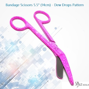Veterinary Nurse Technician Medical Cutting Tool Stainless Steel Bandage Scissors 5.5" Pink Dew Drops Pattern | Thank You Essential Workers