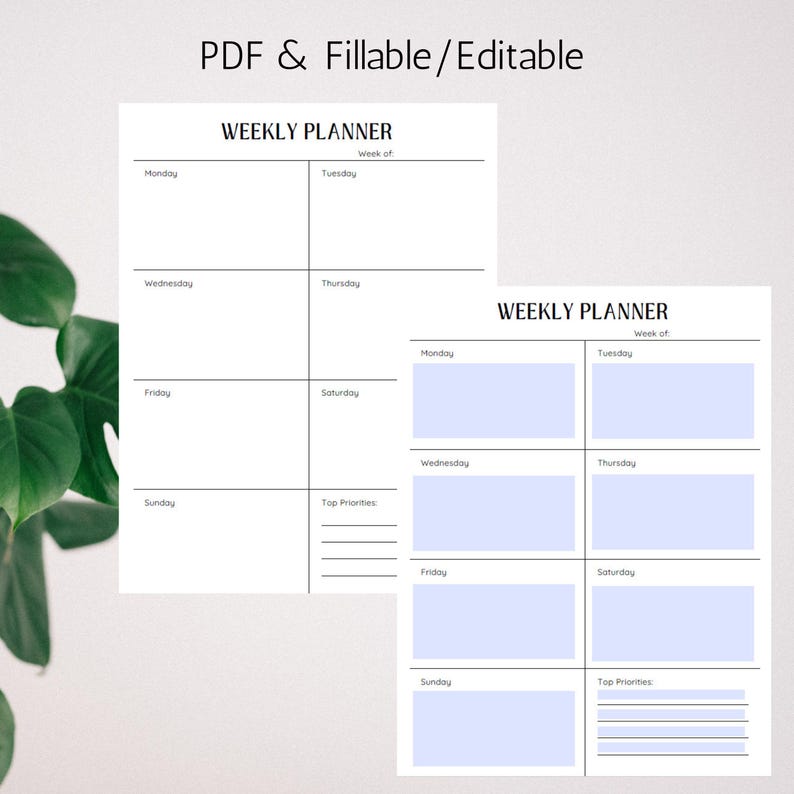 Weekly Planner Printable PDF, Weekly Planner Editable, Weekly Organizer ...