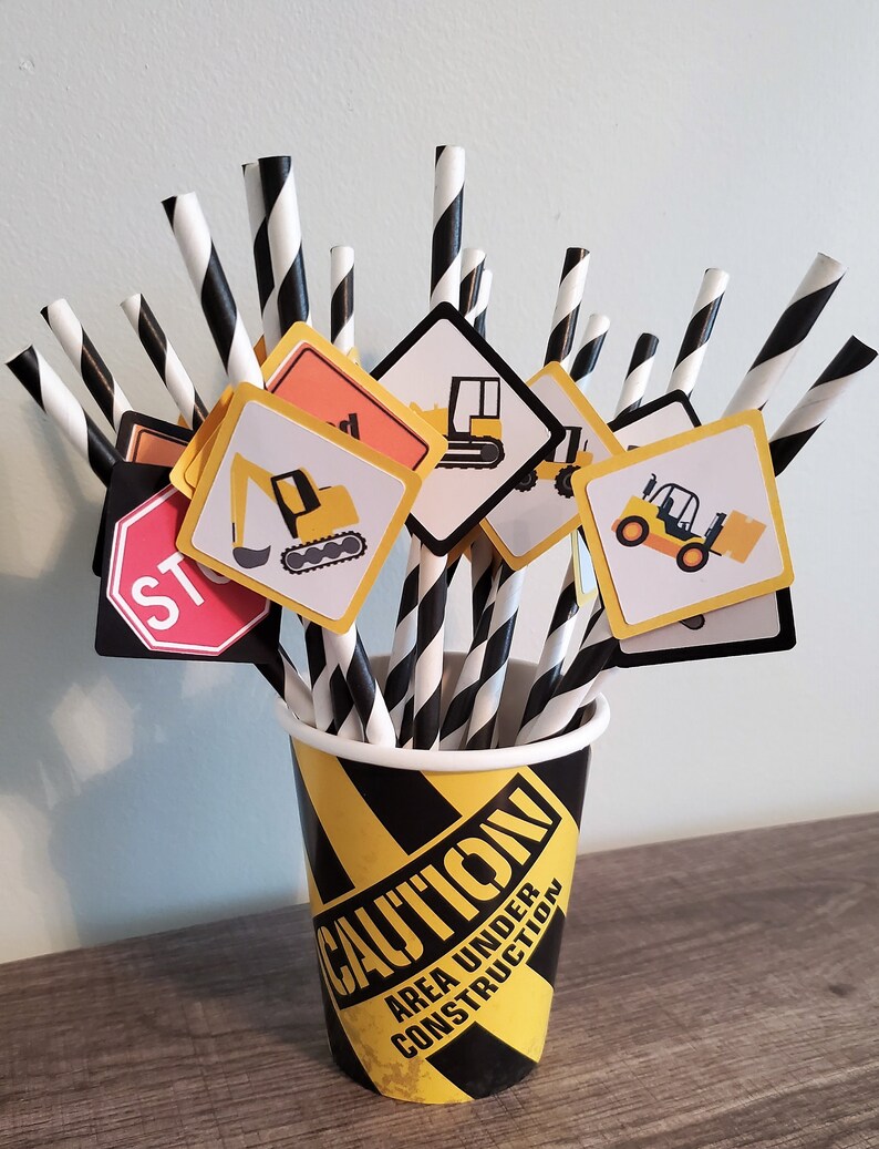 Construction Truck Birthday decorations Construction Truck Straws Truck Straws Truck Birthday decorations