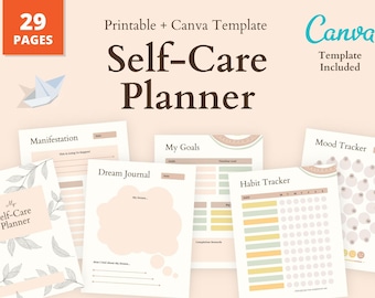 Self Care Printable + Canva Template, Self Care Planner, Wellness Printable, Wellness Planner