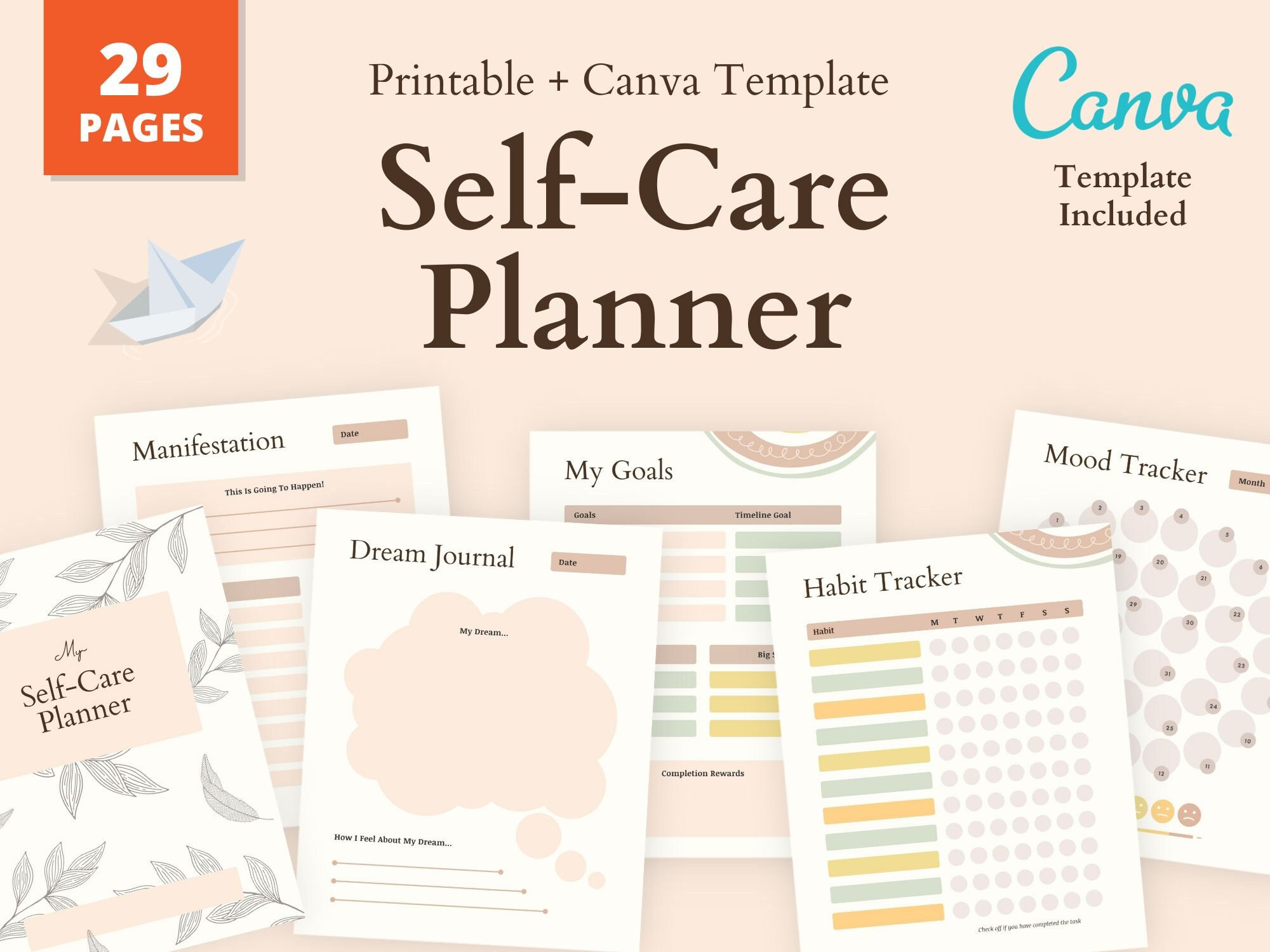 Self Care Printable + Canva Template, Self Care Planner, Wellness ...
