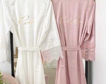 Lace Bridal Robe / Bridesmaid Robes / Robe / Bridal Robe / Bride Robe / Bridesmaid Gifts / Satin Robe / Personalised Custom FOILED