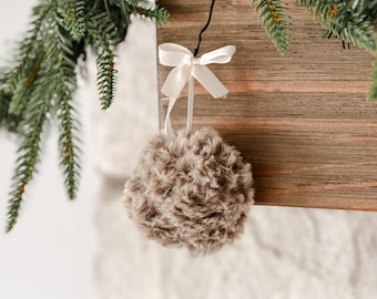 Neutral Faux Fur Christmas Ornaments - Farmhouse Christmas Ornaments - Rustic Farmhouse Christmas Decor - Cute Christmas Tree Ornaments