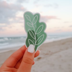 Adesivo à prova d'água estético de planta verde doodle - adesivo de folha tropical bonito e abstrato