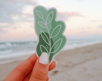 Aesthetic Green Plant Doodle Waterproof Sticker - Cute Abstract, Tropical Leaf Sticker