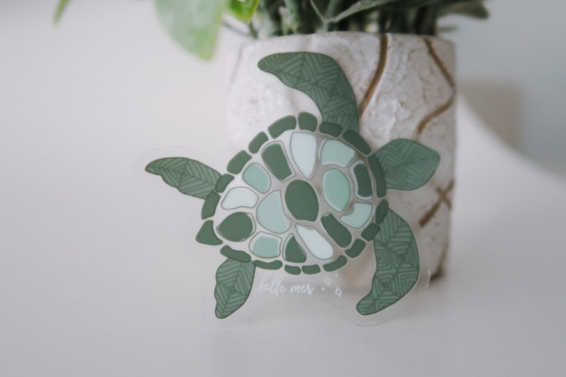 Clear Waterproof Sea Turtle sticker Aesthetic Turtle Doodle Waterproof Hydroflask Sticker Cute, Tropical Turtle Sticker Ocean Sticker image 6