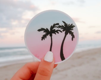 Aesthetic Sunset Palm Tree Sticker - Summer Palm Tree Silhouette Sticker - Watercolor Sticker