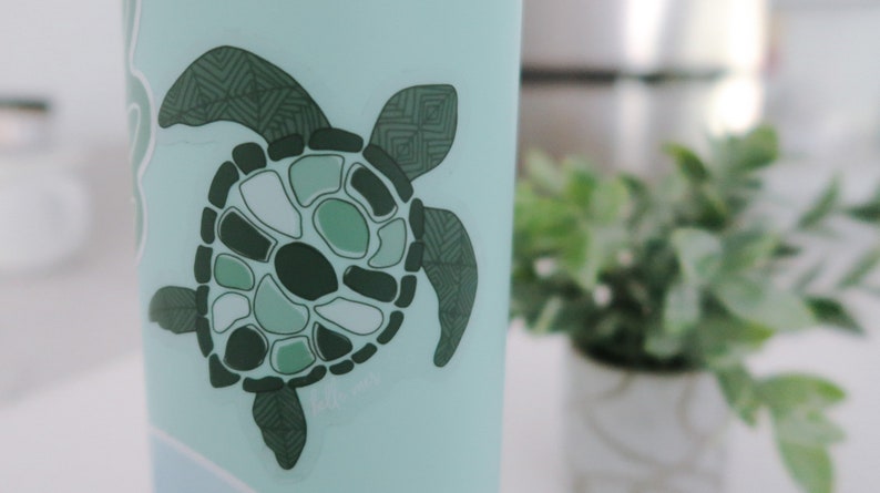 Clear Waterproof Sea Turtle sticker Aesthetic Turtle Doodle Waterproof Hydroflask Sticker Cute, Tropical Turtle Sticker Ocean Sticker image 4