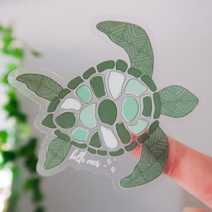 Pegatina transparente resistente al agua con forma de tortuga marina - Pegatina impermeable con forma de tortuga estética para botella de agua - Bonita pegatina de tortuga tropical - Pegatina del océano