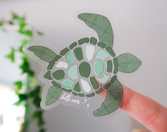 Clear Waterproof Sea Turtle sticker - Aesthetic Turtle Doodle Waterproof Hydroflask Sticker - Cute, Tropical Turtle Sticker - Ocean Sticker