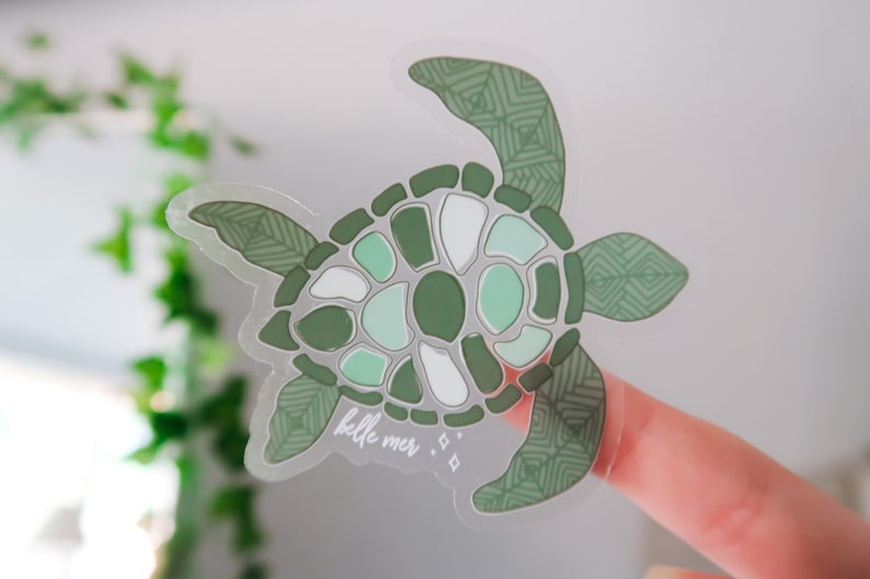 Clear Waterproof Sea Turtle sticker Aesthetic Turtle Doodle Waterproof Hydroflask Sticker Cute, Tropical Turtle Sticker Ocean Sticker image 1