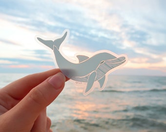 Clear Waterproof Dolphin sticker - Aesthetic Dolphin Doodle Waterproof Hydroflask Sticker - Cute, Tropical Dolphin Sticker - Ocean Sticker