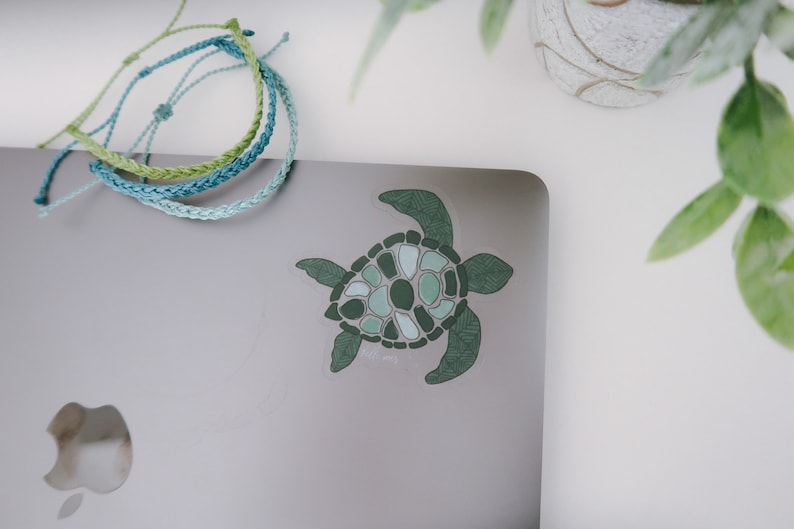 Clear Waterproof Sea Turtle sticker Aesthetic Turtle Doodle Waterproof Hydroflask Sticker Cute, Tropical Turtle Sticker Ocean Sticker image 5