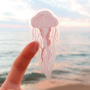 Etiqueta engomada clara impermeable de las medusas - Etiqueta engomada estética del hidrofrasco impermeable del garabato de las medusas - Etiqueta engomada linda, tropical - Etiqueta engomada del océano