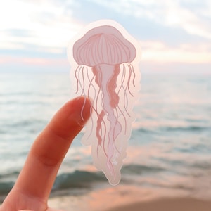 Clear Waterproof Jellyfish sticker - Aesthetic Jellyfish Doodle Waterproof Hydroflask Sticker - Cute, Tropical Sticker - Ocean Sticker