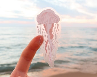 Clear Waterproof Jellyfish sticker - Aesthetic Jellyfish Doodle Waterproof Hydroflask Sticker - Cute, Tropical Sticker - Ocean Sticker