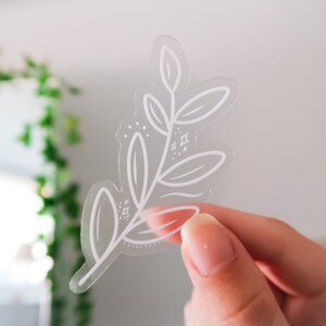 Adesivo estético transparente com folhas e rabiscos à prova d'água - Adesivo minimalista - Adesivo minimalista simples - Adesivo abstrato fofo com plantas tropicais