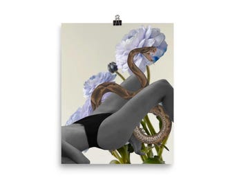 Snake in the Garden Art Print | Surreal Collage Art | 8x10 | Matte Finish | Floral Wall Art