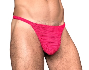 Crochet mens string swimwear, Handmade male pouch thong, mens swim string bikini