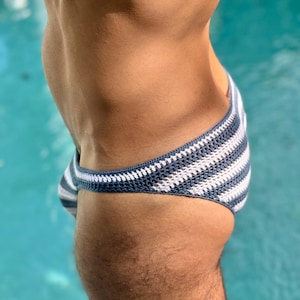 Striped mens swim briefs, crochet mens swimwear bikini, handmade male speedo, mens swim trunks image 5