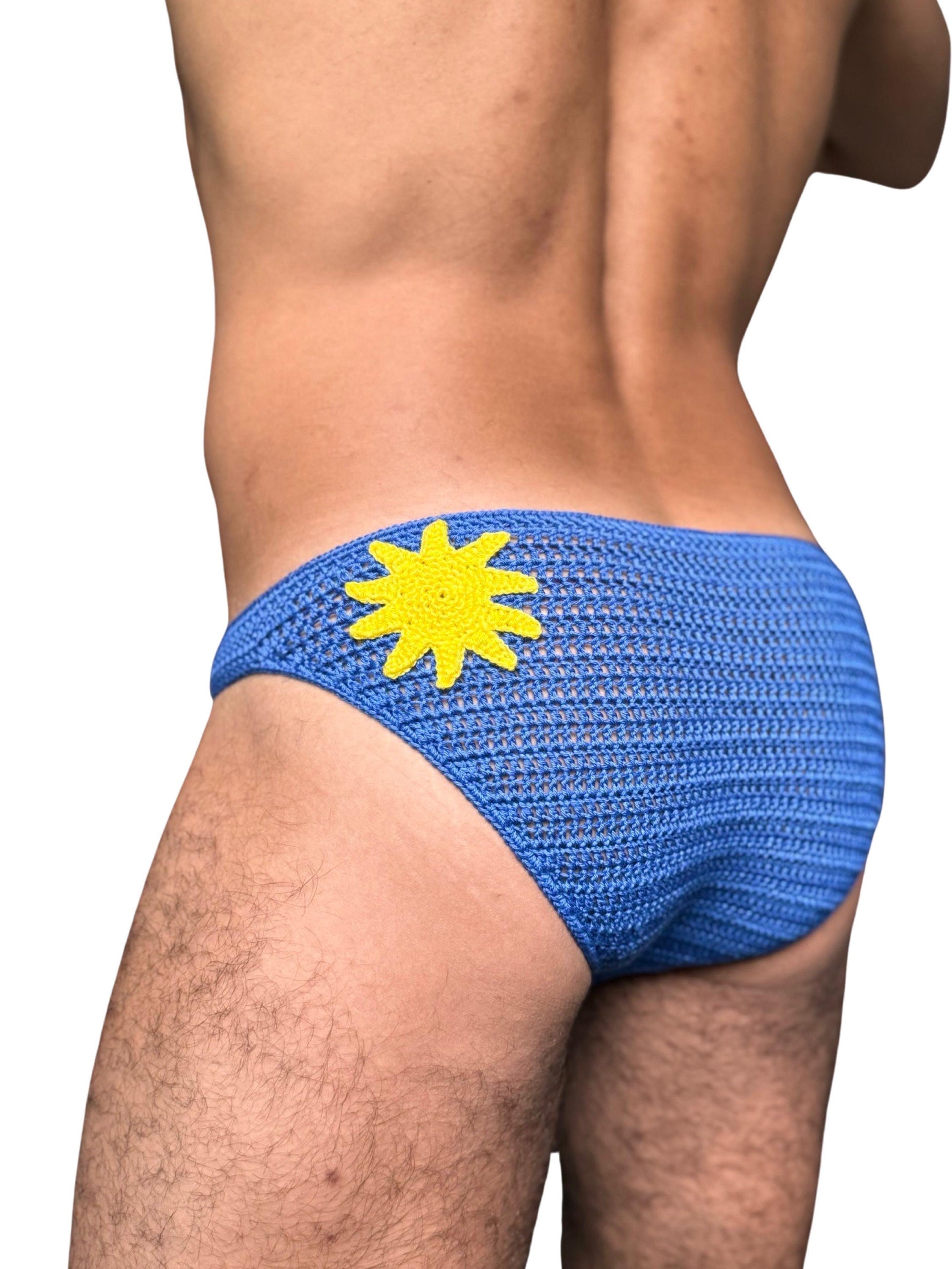 Mens crochet hotsell swim trunks