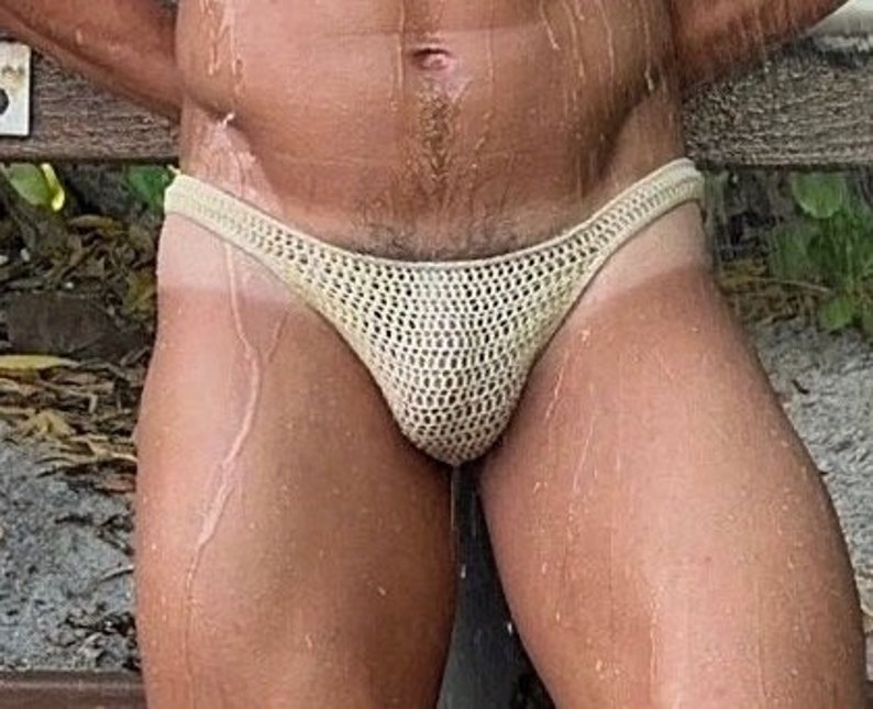 Mens swimwear bikini briefs, handmade crochet mens swim trunks image 1