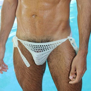 Mens swimwear briefs, Adjustable ties mens swim briefs, handmade crochet speedo, mens lingerie underwear, gift for boyfriend image 4