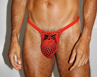 Perizoma da uomo trasparente fatto a mano, perizoma da uomo trasparente all'uncinetto, intimo maschile