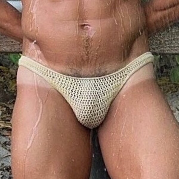 Mens swimwear bikini briefs, handmade crochet mens swim trunks