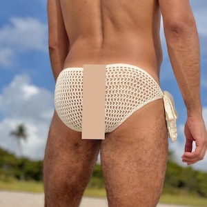 Mens swimwear briefs, Adjustable ties mens swim briefs, handmade crochet speedo, mens lingerie underwear, gift for boyfriend image 3