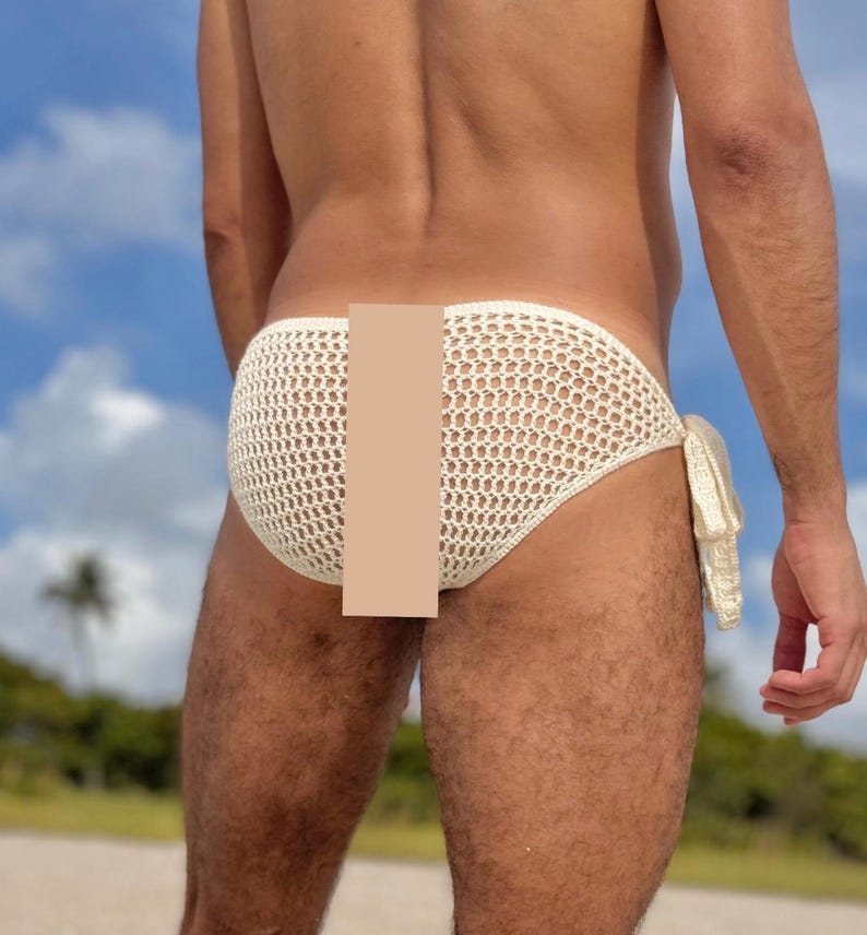 Mens swimwear briefs, Adjustable ties mens swim briefs, handmade crochet speedo, mens lingerie underwear, gift for boyfriend image 3