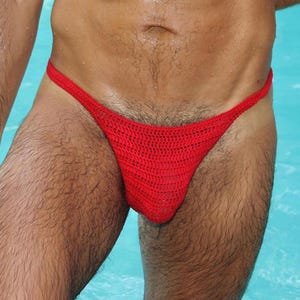 Crochet mens string swimwear, Handmade male pouch thong, mens swim string bikini