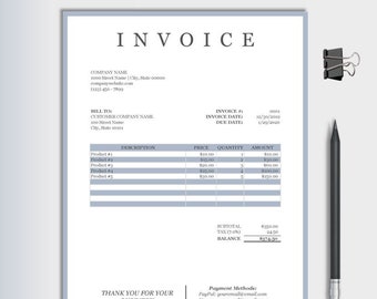 Invoice Template Blue, Business Invoice Spreadsheet, Excel Invoice, Freelance Invoice Design, Business Template Download