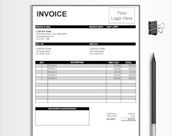 Invoice Template Black, Simple Business Invoice Spreadsheet, Excel Invoice, Freelance Invoice Design, Business Template Download
