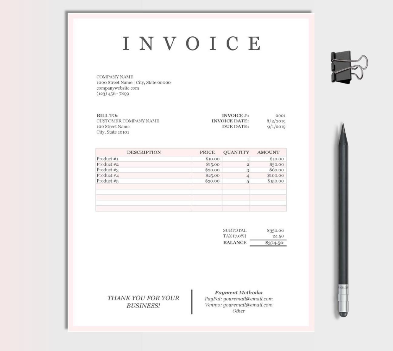 Invoice Template Pink Business Invoice Spreadsheet Excel Etsy Invoice Template Pink Business Invoice Spreadsheet Excel Etsy