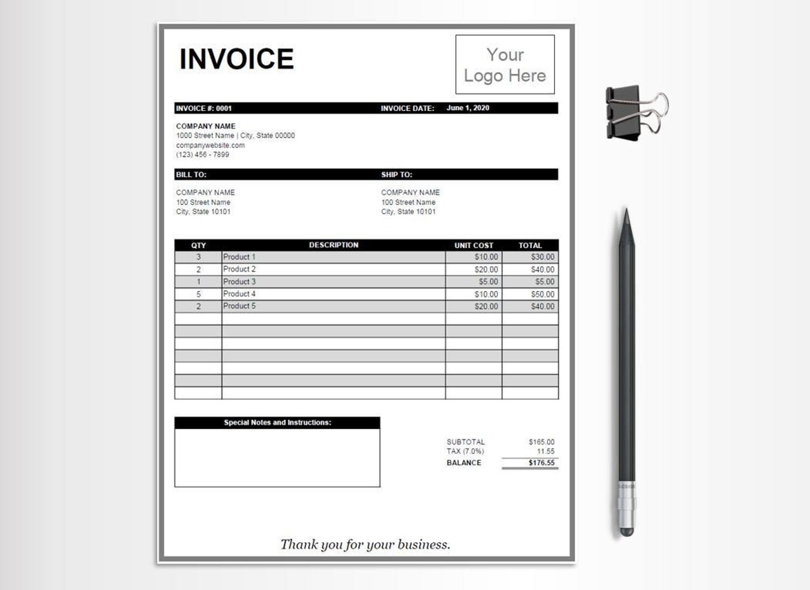 Black Invoice Template