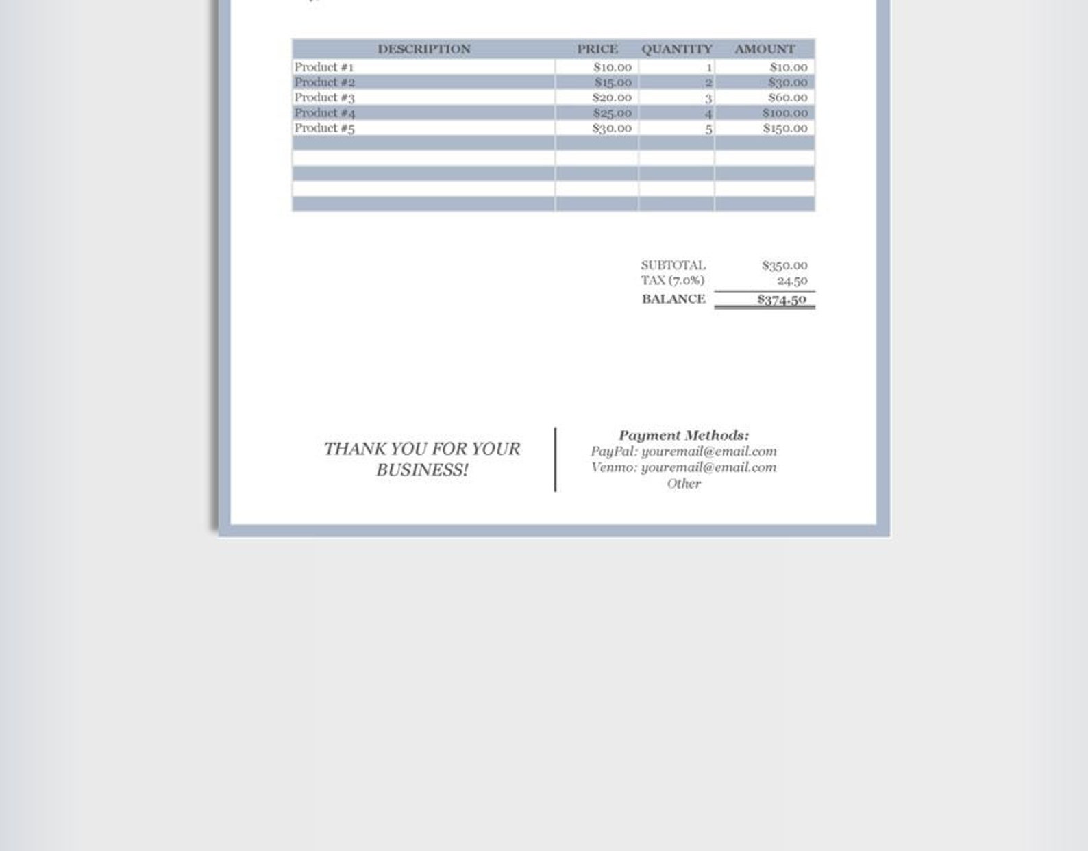 Invoice Template Blue Business Invoice Spreadsheet Excel - Etsy Canada