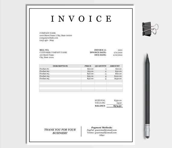 Black and White Invoice Template: Business Spreadsheet (Excel Download)