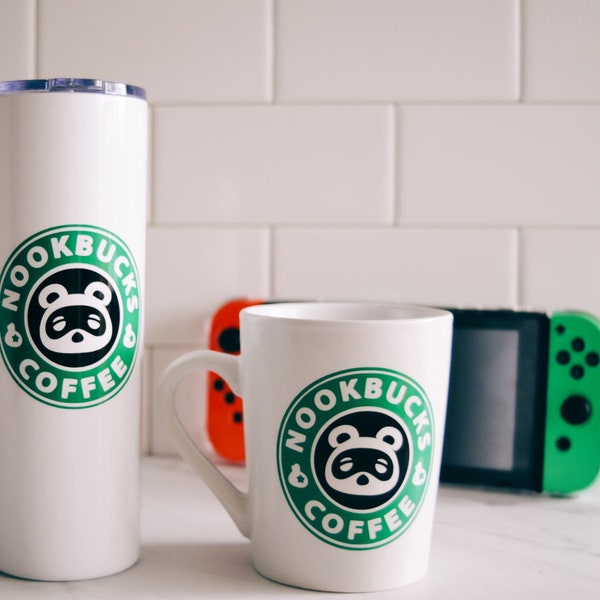 Animal Crossing Personalized Tumbler with Straw or Coffee Mug | Nookbucks Coffee| Nooks Brew | AC | New Horizons | Gamer Gift |