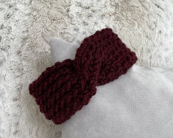 Handmade Knit Headband | Burgundy | Chunky Yarn | Turban Style | Winter Headband | Winter Accessory | Gift