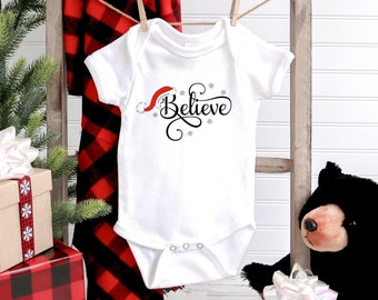 Believe Santa Bodysuit: Baby's First Christmas Shirt