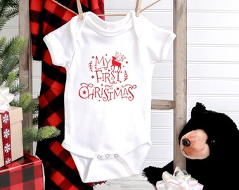 Baby's First Christmas Bodysuit, Reindeer Shirt, Baby Shower Gift
