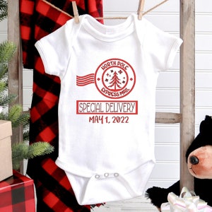 Body para anúncio de nascimento de Natal, roupa para recém-nascidos com cartão de Natal, presente de Natal, entrega especial, anúncio surpresa de gravidez