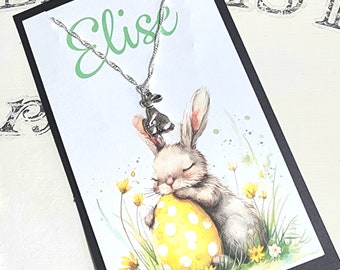 Personalized Easter Bunny Necklace: Silver Plated Rabbit Pendant