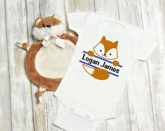 Personalized Fox Baby Gift Set, Cotton Bodysuit & Lovey