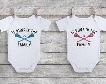 Lacrosse Baby Bodysuit: "It Runs In The Family" Sibling Gift
