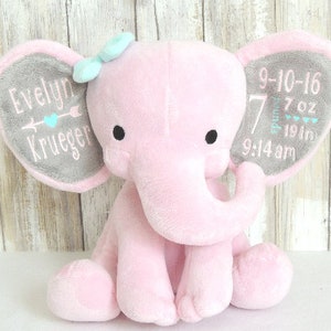 Personalized Baby Girl Elephant: Birth Stats Keepsake Gift